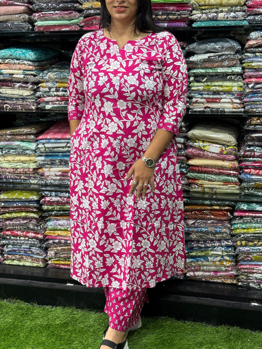 ALINE KURTI WITH PLAZO ( PURE CAMRIC COTTON)