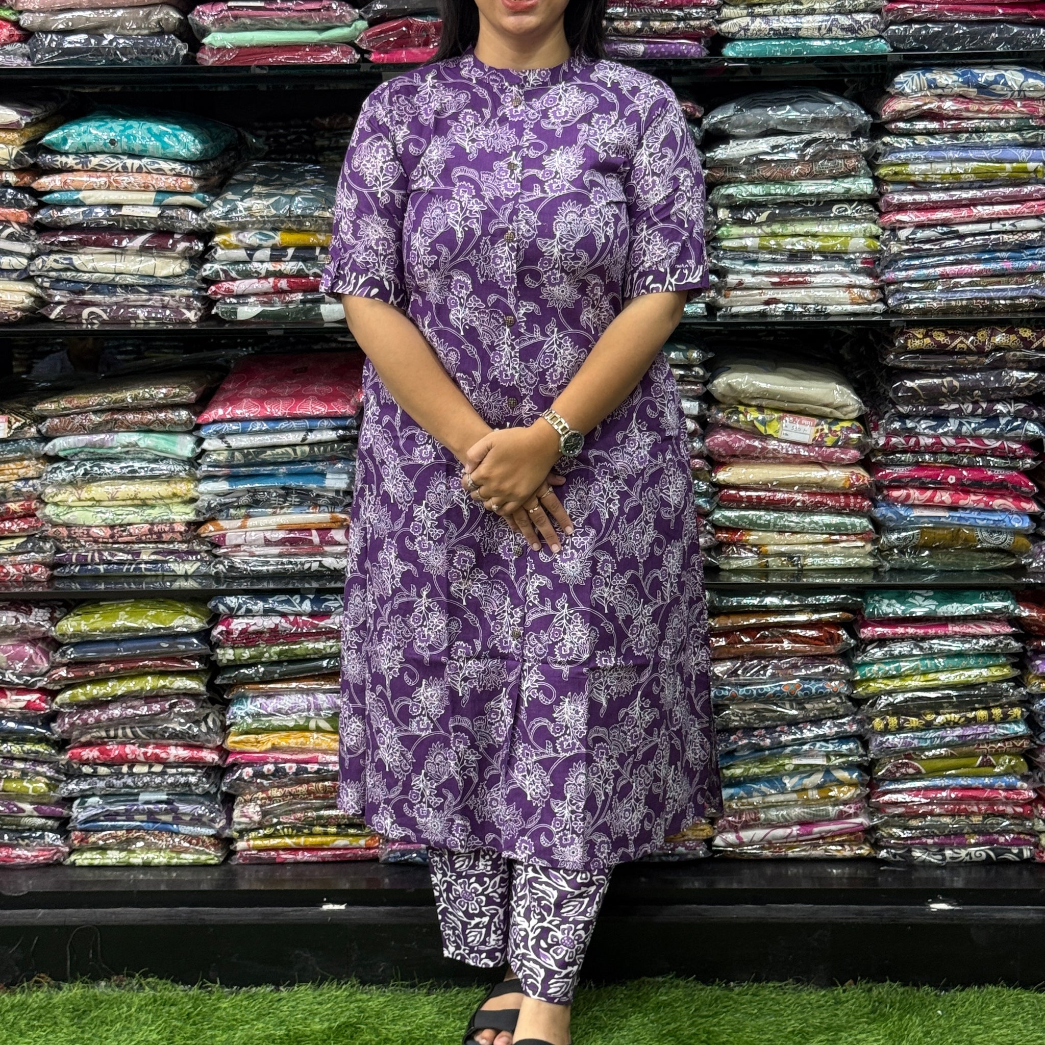 ALINE KURTI WITH PLAZO (PURE CAMRIC COTTON)