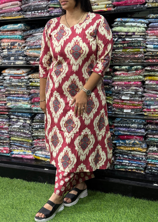 ALINE KURTI WITH PLAZO (PURE CAMRIC COTTON)