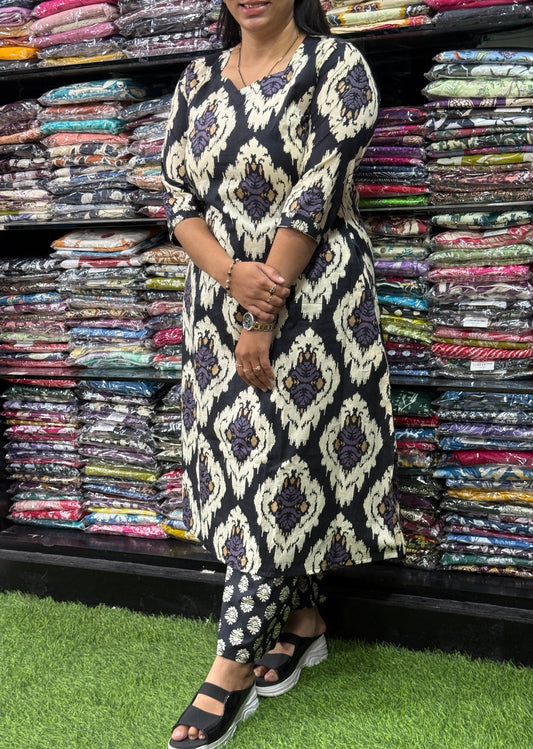 ALINE KURTI WITH PLAZO (PURE CAMRIC COTTON)