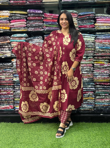 ALINE KURTI PLAZO WITH DUPATTA (PURE CAMRIC COTTON,HANDWORK,HALF COTTON LINING)