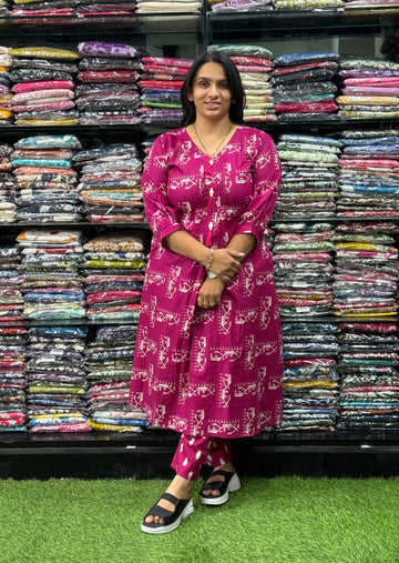 ALINE KURTI WITH PENT(PURE CAMRIC COTTON)