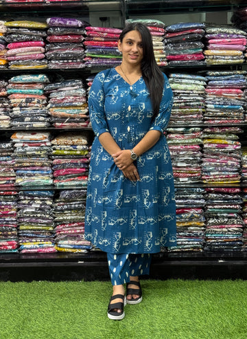 ALINE KURTI WITH PENT(PURE CAMRIC COTTON)