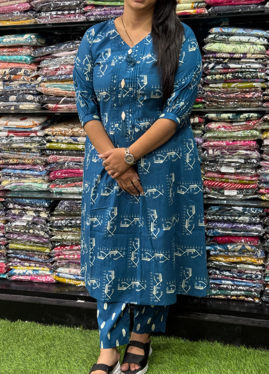 ALINE KURTI WITH PENT(PURE CAMRIC COTTON)