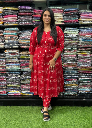 ALINE KURTI WITH PENT(PURE CAMRIC COTTON)