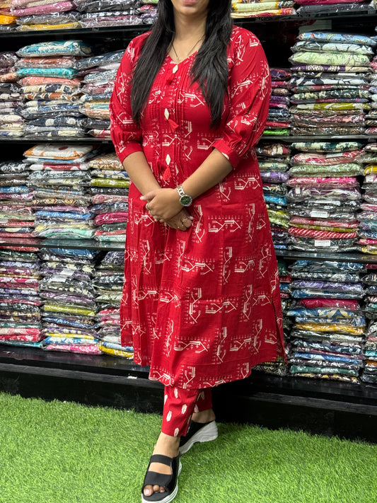 ALINE KURTI WITH PENT(PURE CAMRIC COTTON)