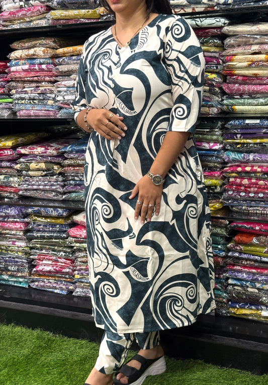 ALINE KURTI WITH PANT (HEAVY 22KG RAYON)