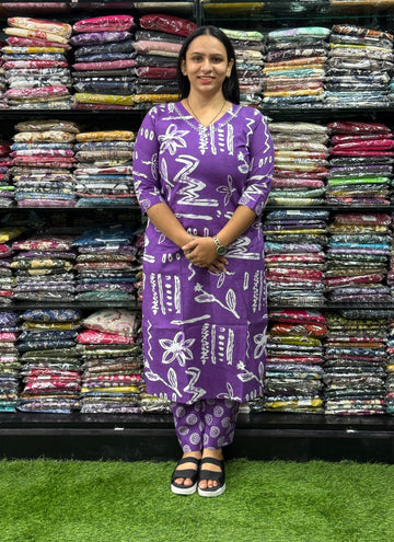 STRAIGHT KURTI WITH PANT (PURE CAMRIC COTTON WITH COTTON LINING,WITH WORK)