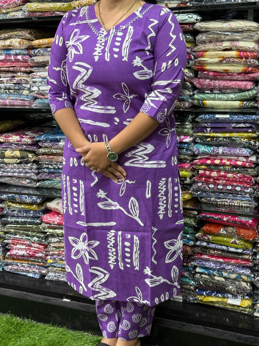 STRAIGHT KURTI WITH PANT (PURE CAMRIC COTTON WITH COTTON LINING,WITH WORK)