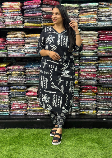 STRAIGHT KURTI WITH PANT (PURE CAMRIC COTTON WITH COTTON LINING,WITH WORK)