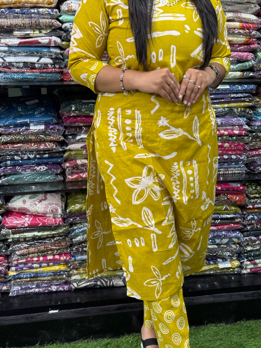 STRAIGHT KURTI WITH PANT (PURE CAMRIC COTTON WITH COTTON LINING,WITH WORK)