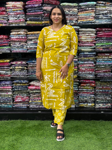 STRAIGHT KURTI WITH PANT (PURE CAMRIC COTTON WITH COTTON LINING,WITH WORK)