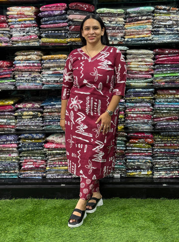 STRAIGHT KURTI WITH PANT (PURE CAMRIC COTTON WITH COTTON LINING,WITH WORK)