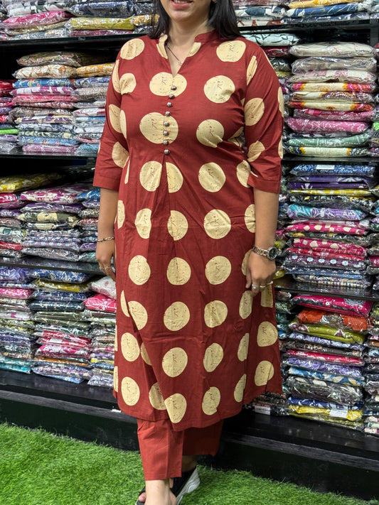 ALINE KURTI WITH PANT (PURE CAMRIC COTTON)