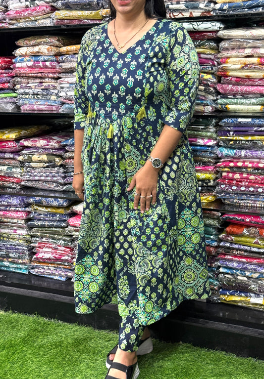 ROUND KURTI WITH PANT (PURE CAMRIC COTTON WITH WORK)