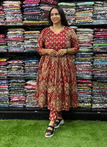 ROUND KURTI WITH PANT (PURE CAMRIC COTTON WITH WORK)