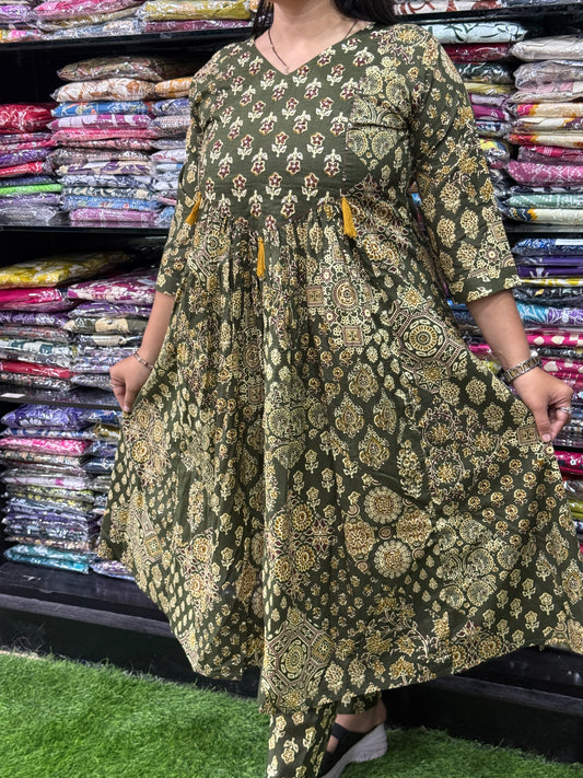 ROUND KURTI WITH PANT (PURE CAMRIC COTTON WITH WORK)