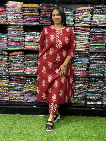 ALINE KURTI WITH PLAZO (PURE CAMRIC COTTON)