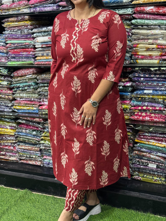 ALINE KURTI WITH PLAZO (PURE CAMRIC COTTON)