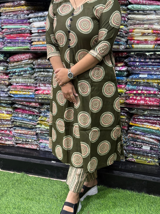 ALINE KURTI WITH PENT (PURE CAMRIC COTTON)