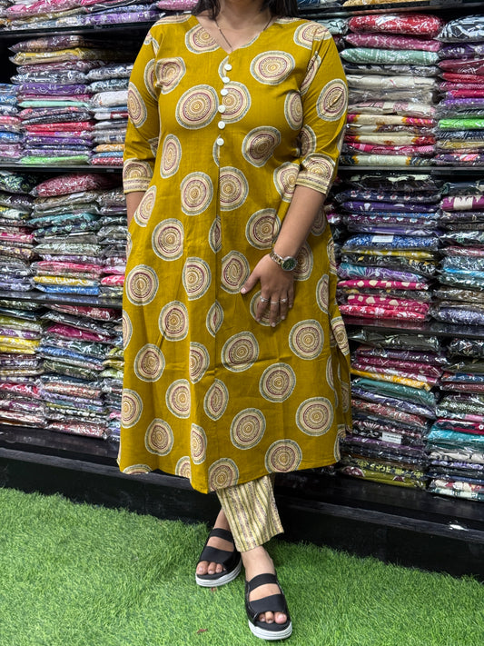 ALINE KURTI WITH PENT (PURE CAMRIC COTTON)