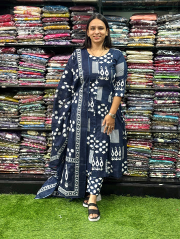 ALINE KURTI PANT WITH DUPATTA (PURE CAMRIC COTTON,HANDWORK)