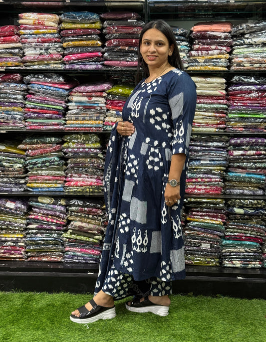 ALINE KURTI PANT WITH DUPATTA (PURE CAMRIC COTTON,HANDWORK)