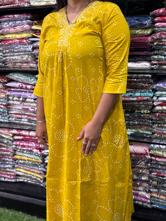 ALINE KURTI-PLAZO (PURE CAMRIC COTTON,V-NECK WORK)