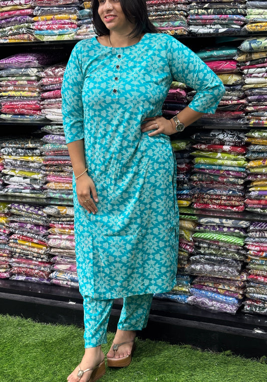 STRAIGHT KURTI WITH PANT (PURE RAYON)