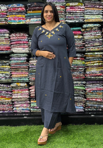 ALINE KURTI WITH PLAZO (FLEX COTTON,HAND MIRROR WORK)