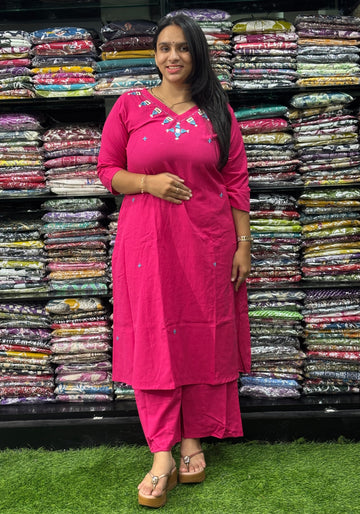 ALINE KURTI WITH PLAZO (FLEX COTTON,HAND MIRROR WORK)