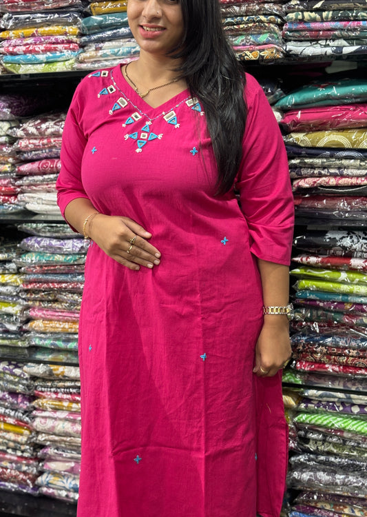 ALINE KURTI WITH PLAZO (FLEX COTTON,HAND MIRROR WORK)