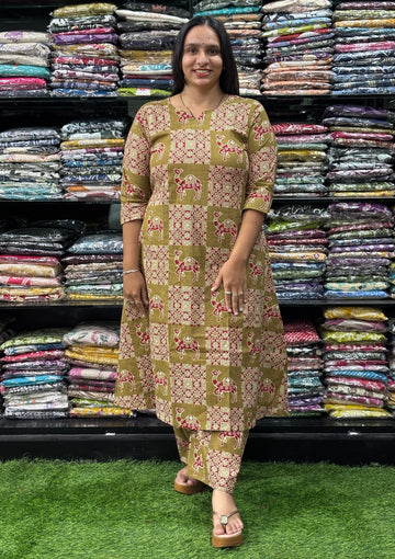 ALINE KURTI WITH PLAZO (PURE CAMRIC COTTON)