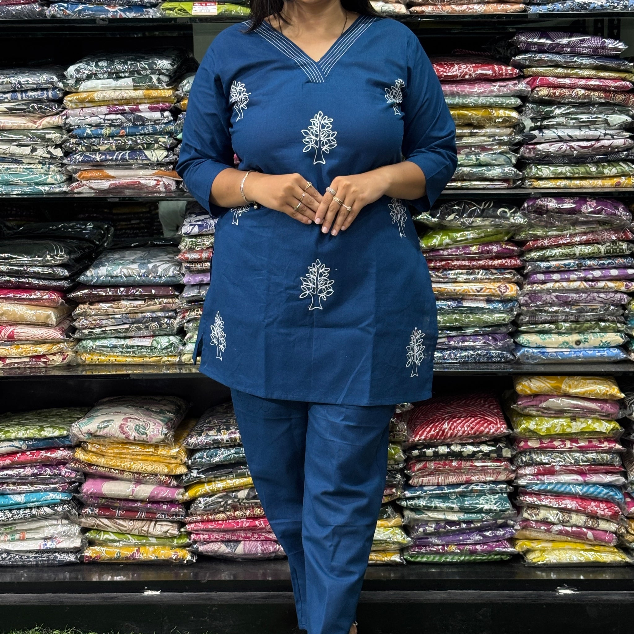 STRAIGHT TUNIC  WITH PANT (FLEX COTTON,EMBROIDERY WORK)