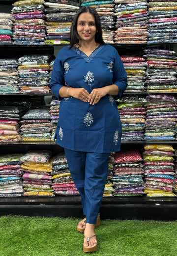 STRAIGHT TUNIC  WITH PANT (FLEX COTTON,EMBROIDERY WORK)