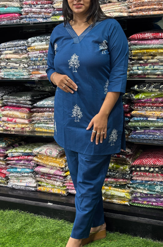 STRAIGHT TUNIC  WITH PANT (FLEX COTTON,EMBROIDERY WORK)