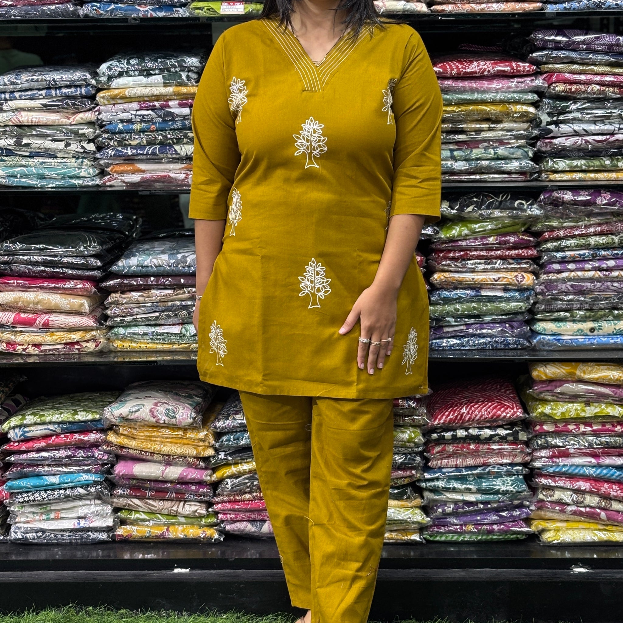 STRAIGHT TUNIC  WITH PANT (FLEX COTTON,EMBROIDERY WORK)