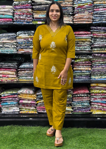 STRAIGHT TUNIC  WITH PANT (FLEX COTTON,EMBROIDERY WORK)