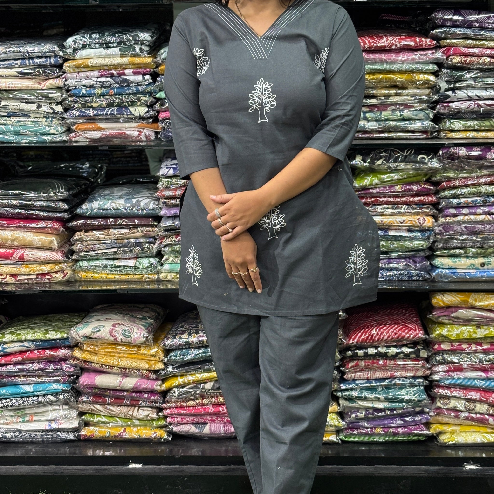 STRAIGHT TUNIC  WITH PANT (FLEX COTTON,EMBROIDERY WORK)