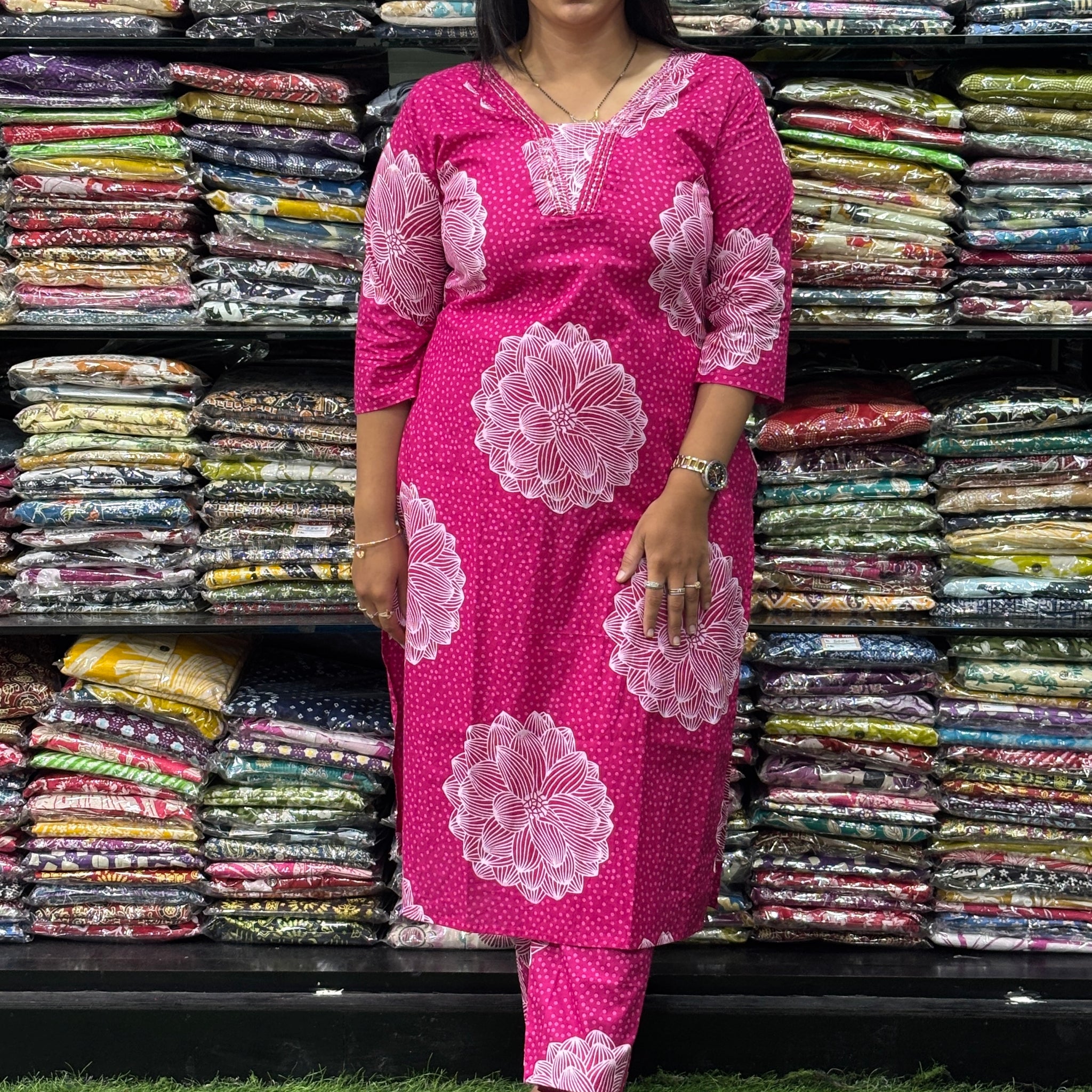 STRAIGHT KURTI WITH PANT (PURE CAMRIC COTTON,HANDWORK)