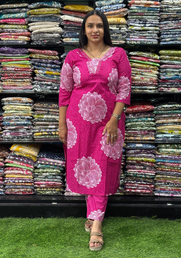 STRAIGHT KURTI WITH PANT (PURE CAMRIC COTTON,HANDWORK)