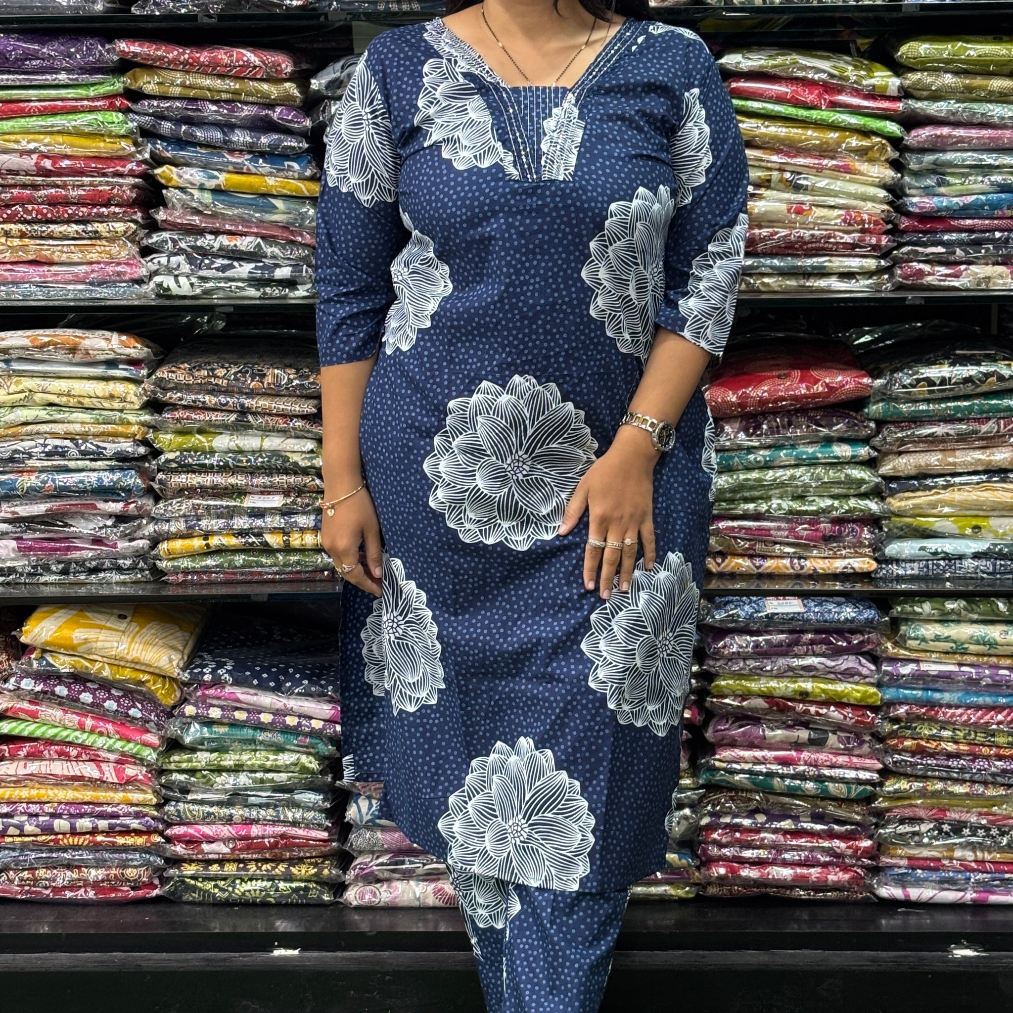 STRAIGHT KURTI WITH PANT (PURE CAMRIC COTTON,HANDWORK)