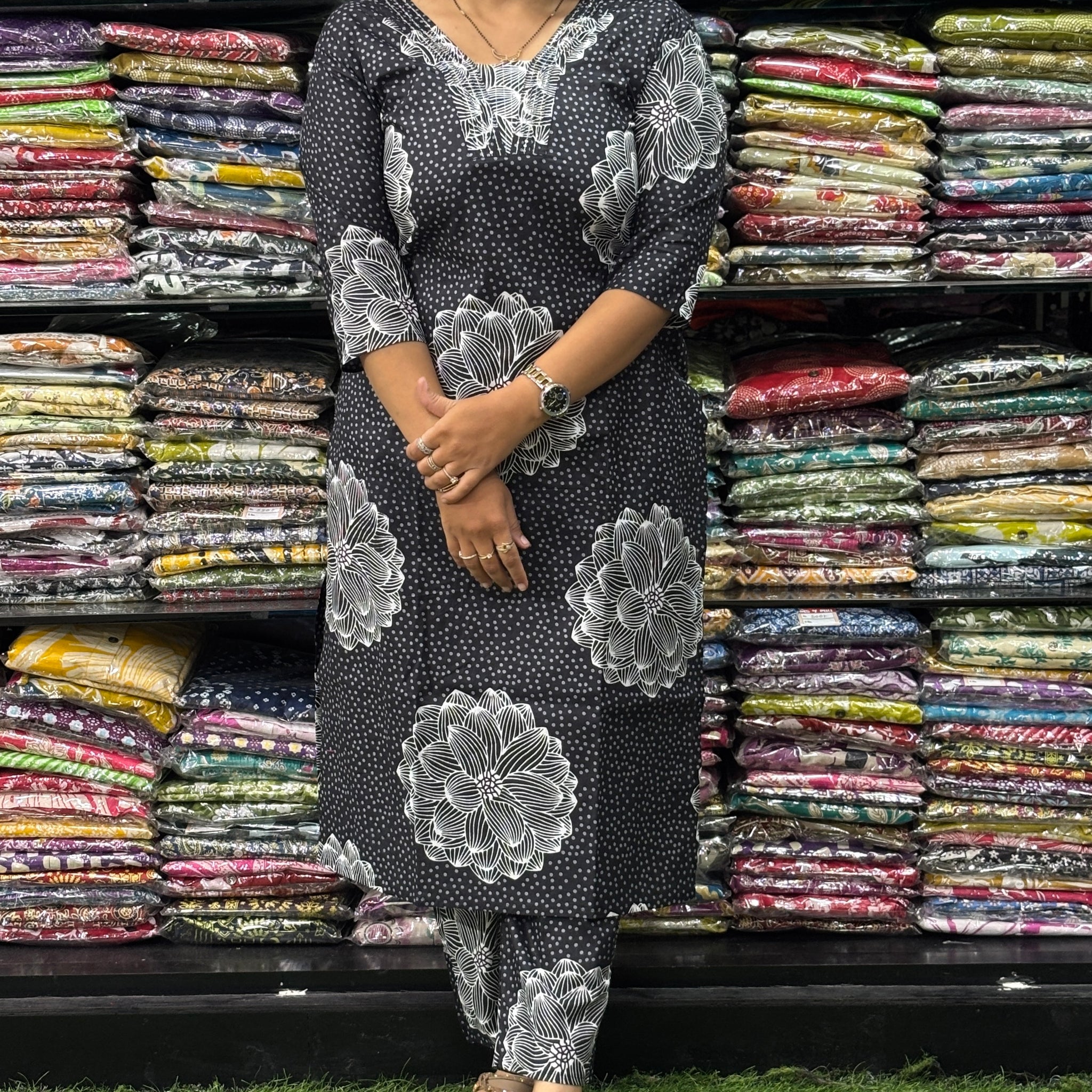 STRAIGHT KURTI WITH PANT (PURE CAMRIC COTTON,HANDWORK)