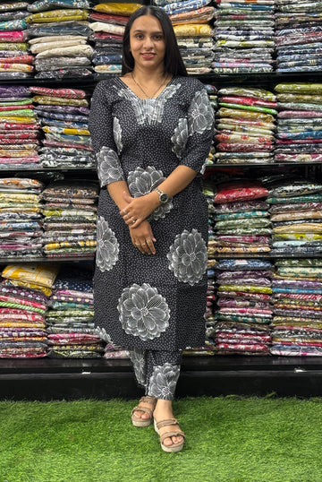 STRAIGHT KURTI WITH PANT (PURE CAMRIC COTTON,HANDWORK)