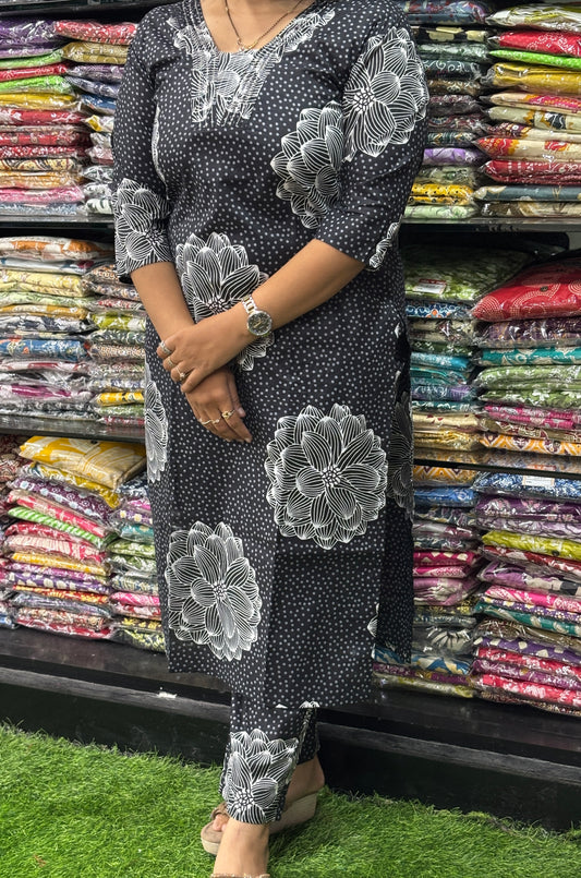 STRAIGHT KURTI WITH PANT (PURE CAMRIC COTTON,HANDWORK)