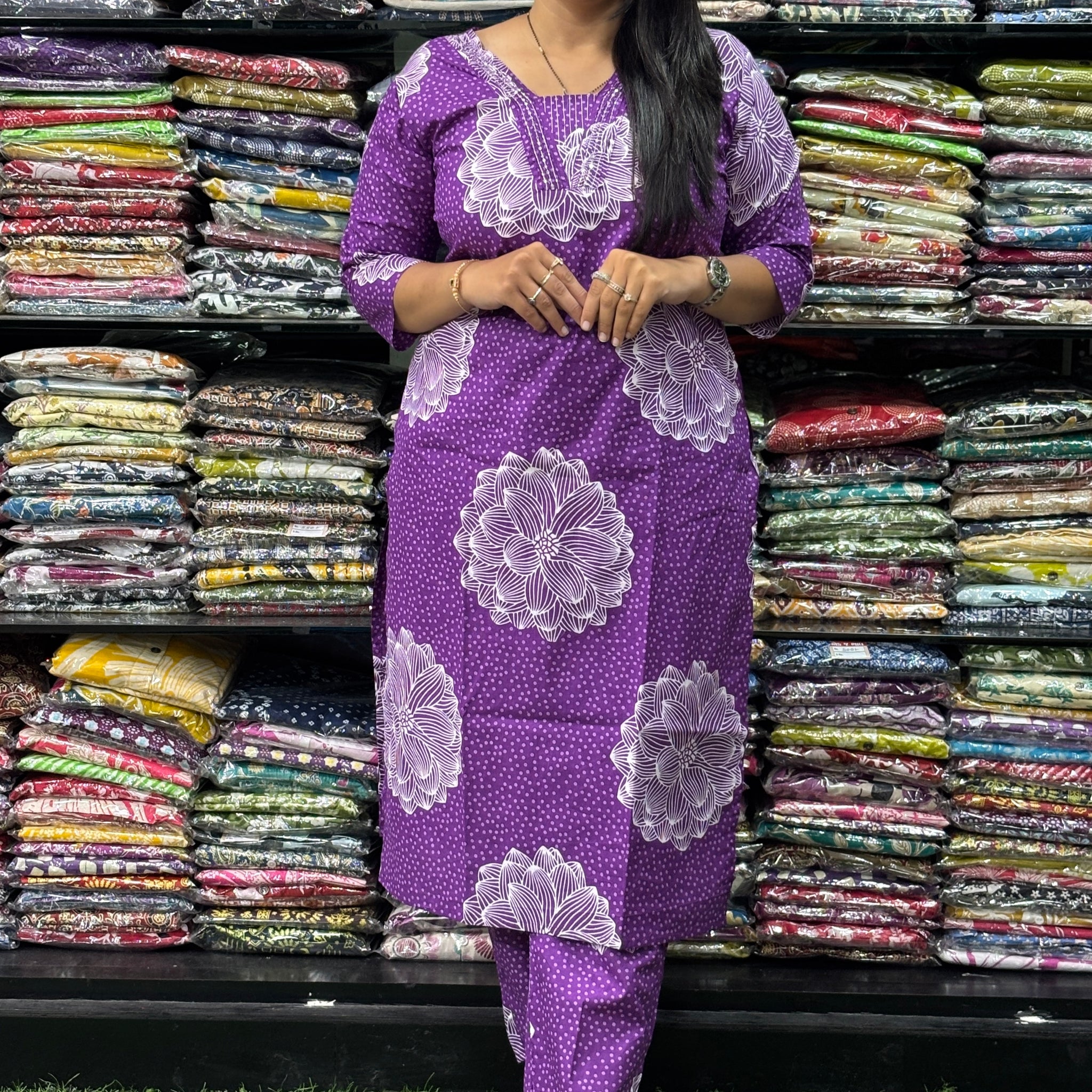 STRAIGHT KURTI WITH PANT (PURE CAMRIC COTTON,HANDWORK)