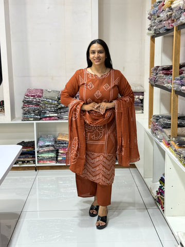 STRAIGHT KURTI PLAZO DUPATTA (CAMRIC COTTON)