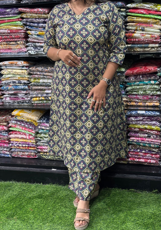 ALINE KURTI WITH PLAZO (PURE CAMRIC COTTON)