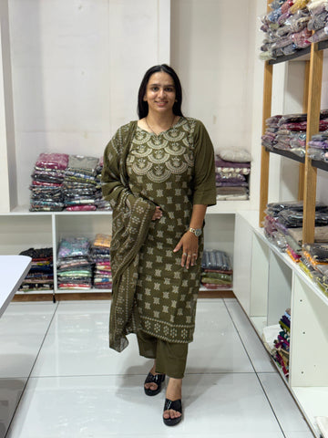 STRAIGHT KURTI PLAZO DUPATTA (CAMRIC COTTON)