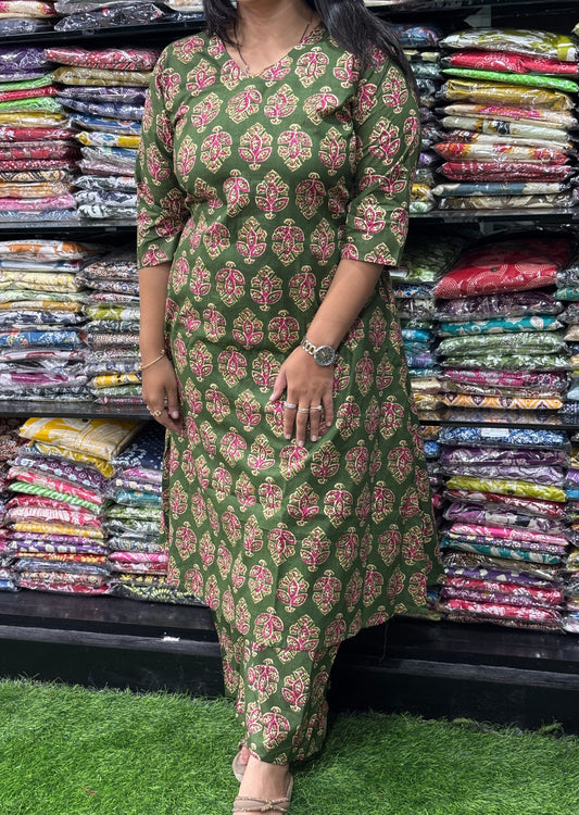 ALINE KURTI WITH PLAZO (PURE CAMRIC COTTON)